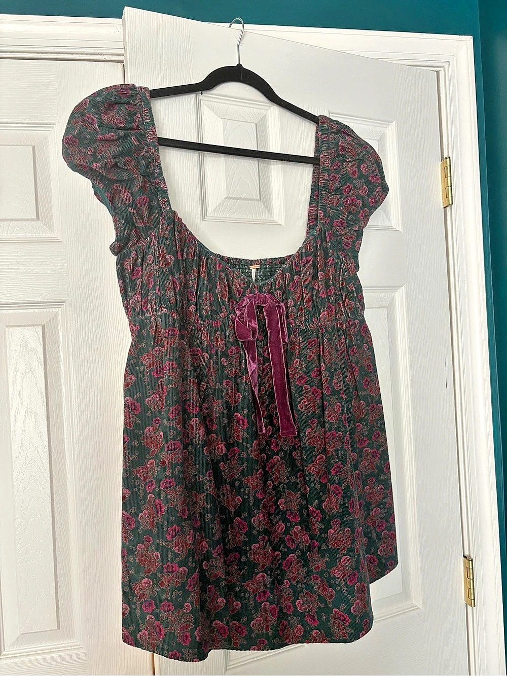 Free People Gaia Babydoll Dress Green & Pink Large NWT